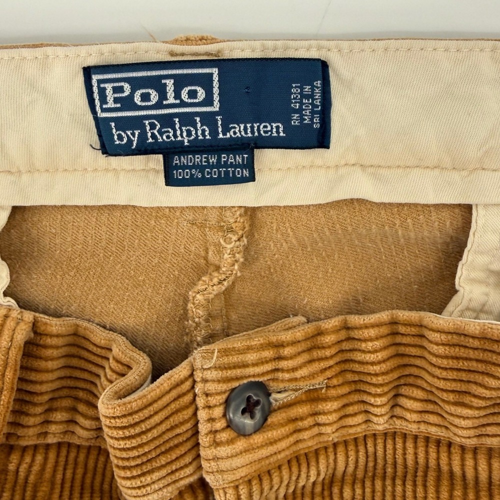Vintage Polo Ralph Lauren Andrew Pant Tan Brown Corduroy Trousers Mens 35x31 - Picture 3 of 6